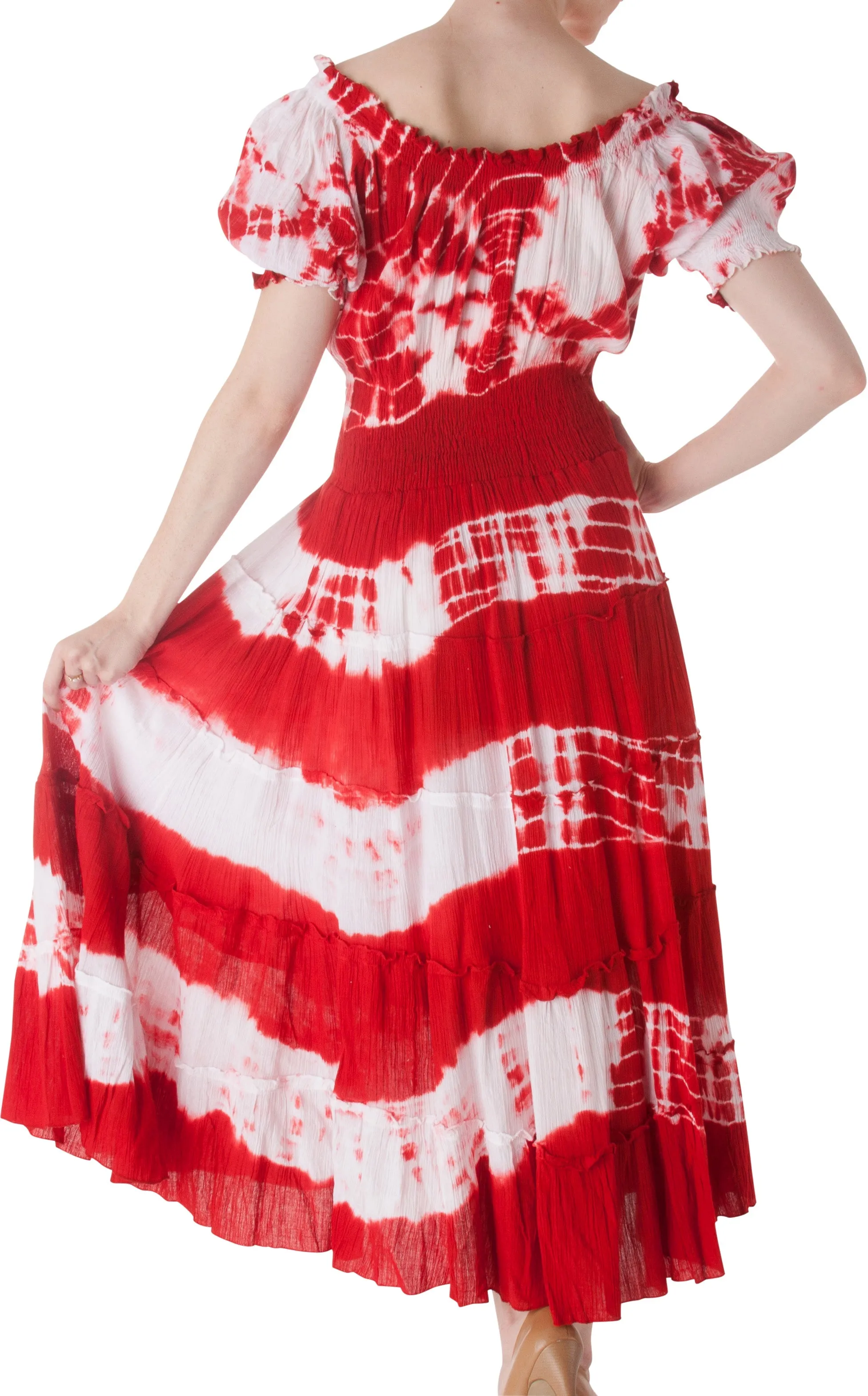 2-Tone Tie Dye Cap Sleeves Smocked Waist Tiered Guazy Long Dress - FINAL SALE