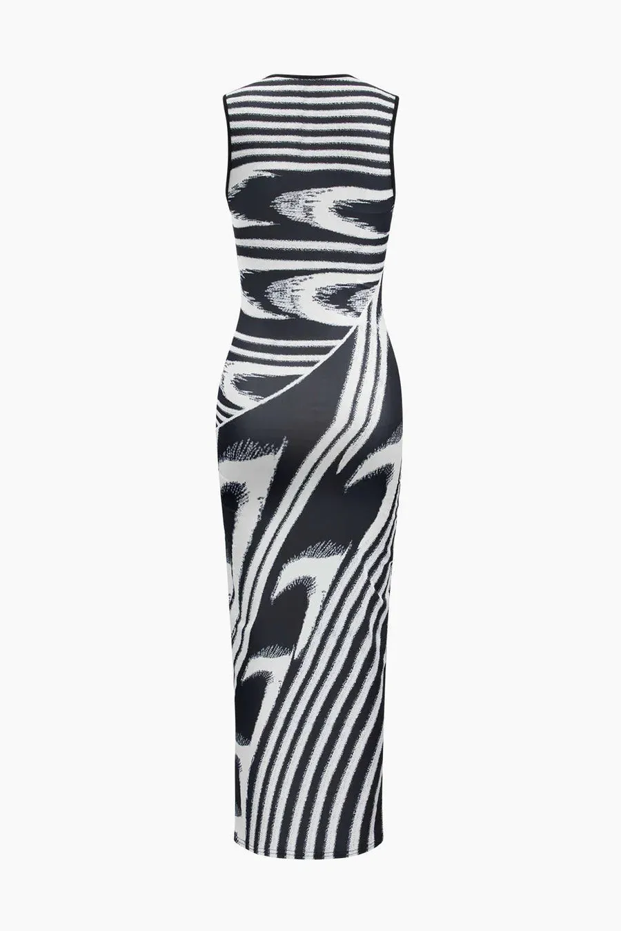 A&A Abstract Monochrome Sleeveless Maxi Dress