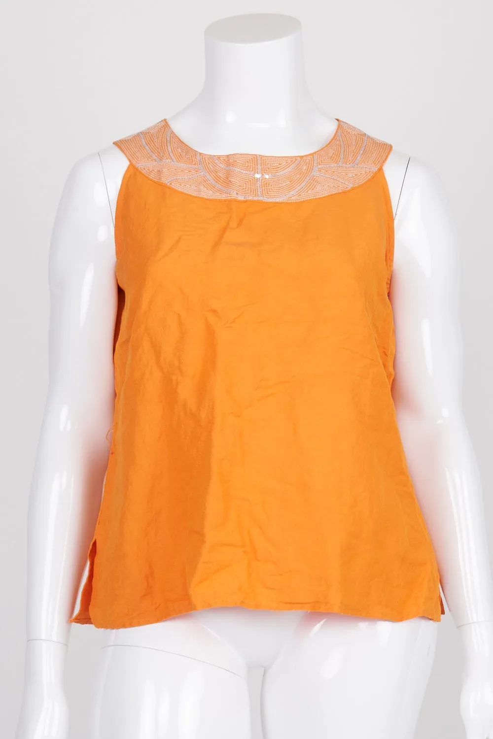 Ashley Stewart Orange Sequin Detail Linen Blend Top 14