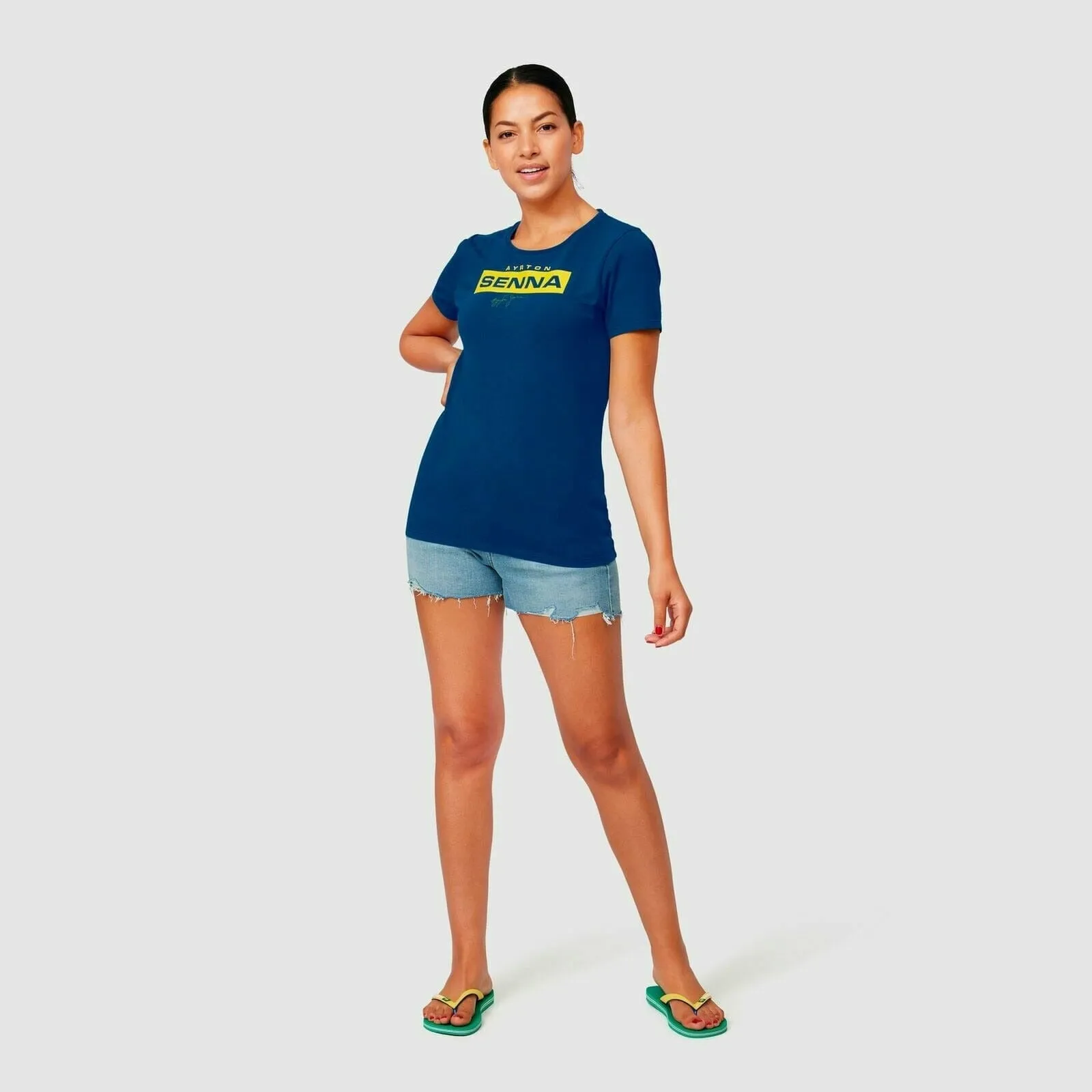 Ayrton Senna Women's Fanwear Logo T-Shirt- Navy