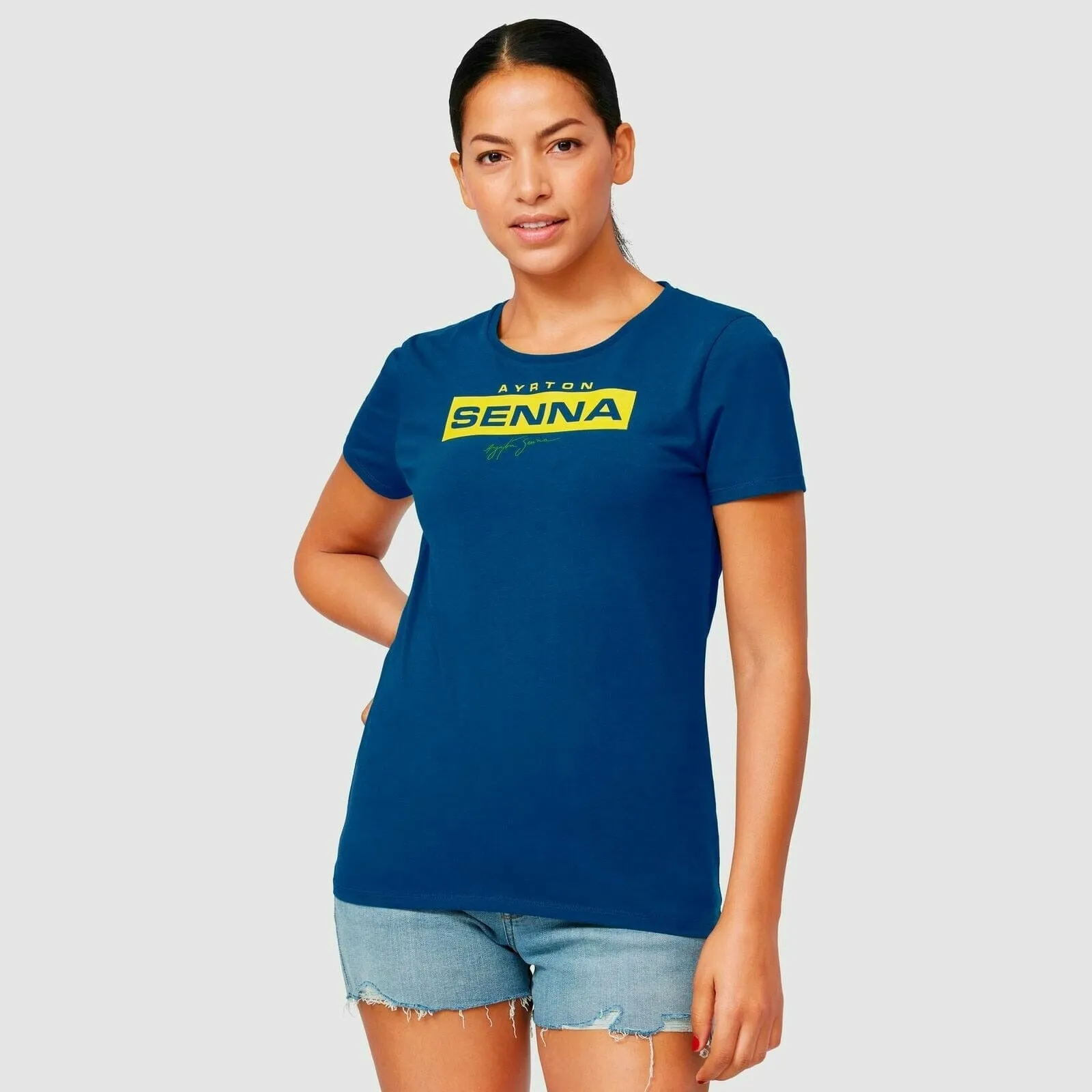 Ayrton Senna Women's Fanwear Logo T-Shirt- Navy