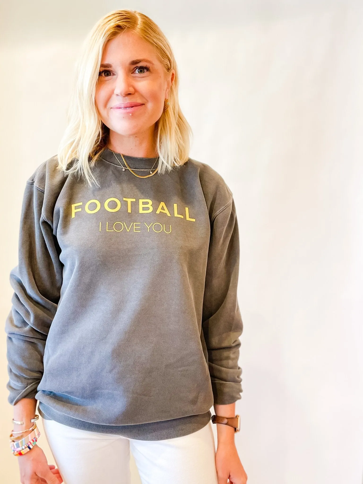 Boat House Apparel - Football I Love You Sweatshirt in Grey/Yellow