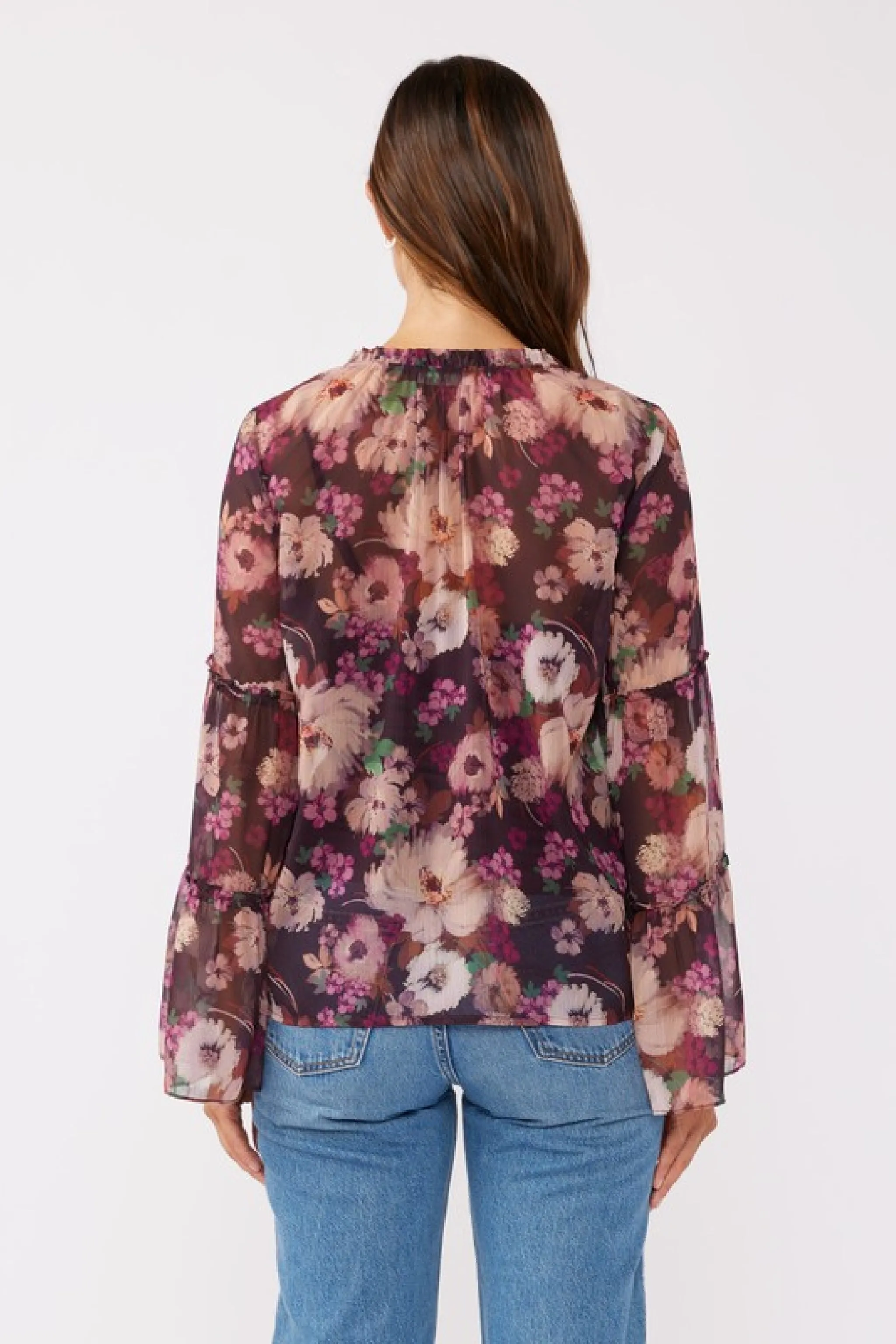 Brandy Long Bell Sleeve Floral Print Top Violet