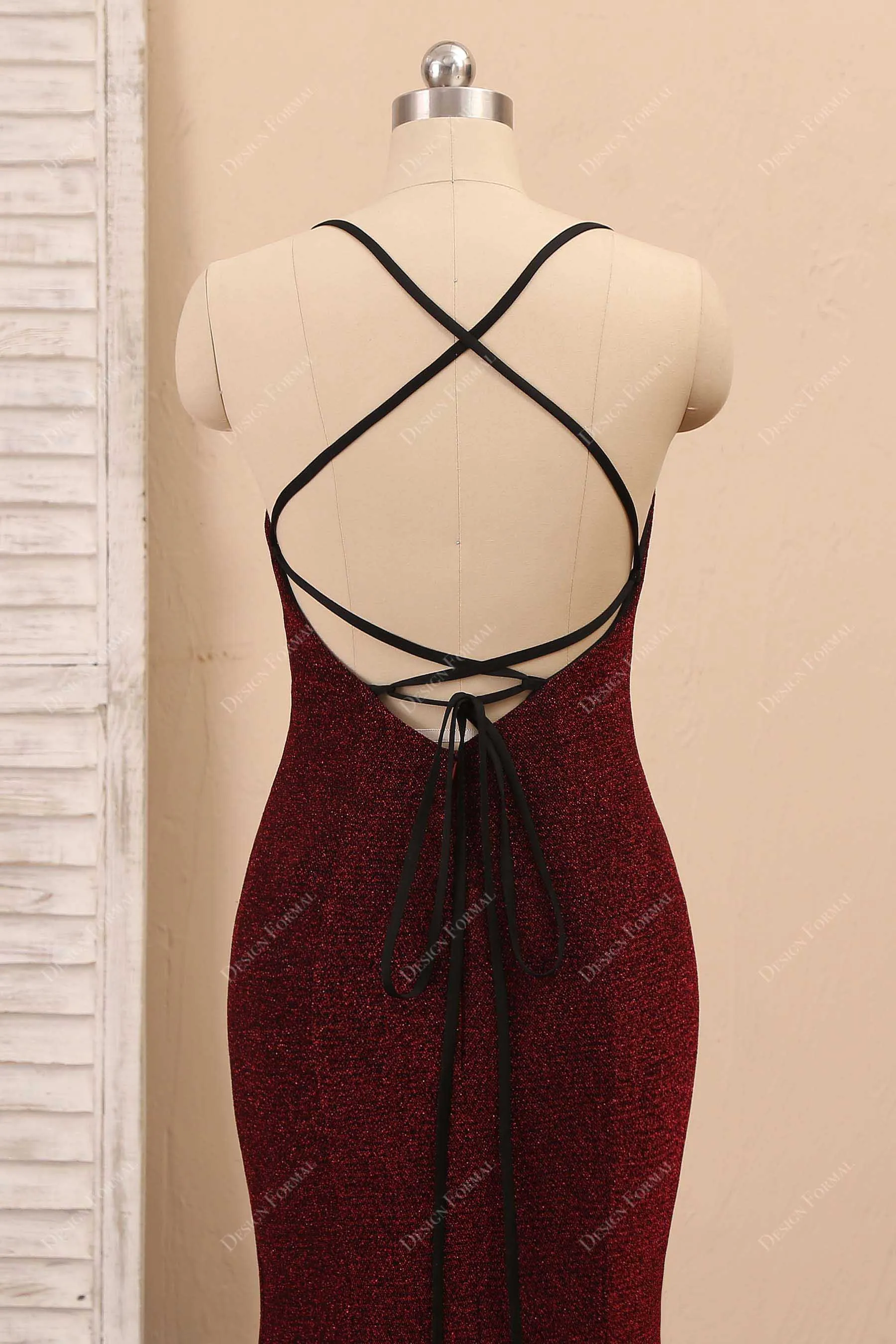 Burgundy Glitter Mermaid Spaghetti Strap Trendy Simple Dress