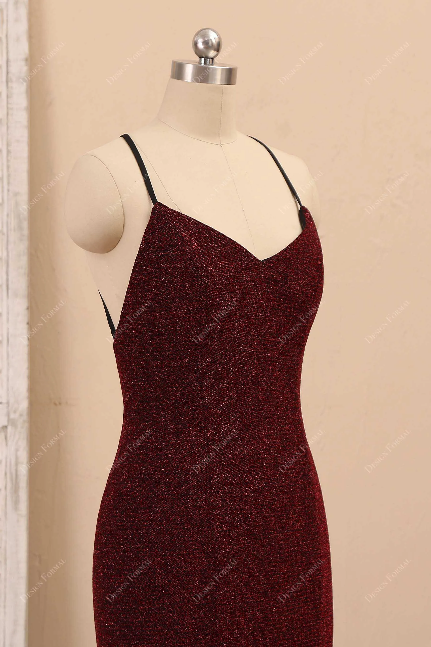 Burgundy Glitter Mermaid Spaghetti Strap Trendy Simple Dress