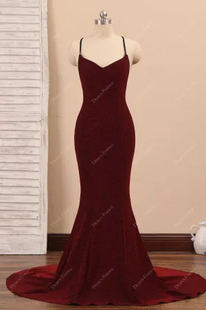 Burgundy Glitter Mermaid Spaghetti Strap Trendy Simple Dress