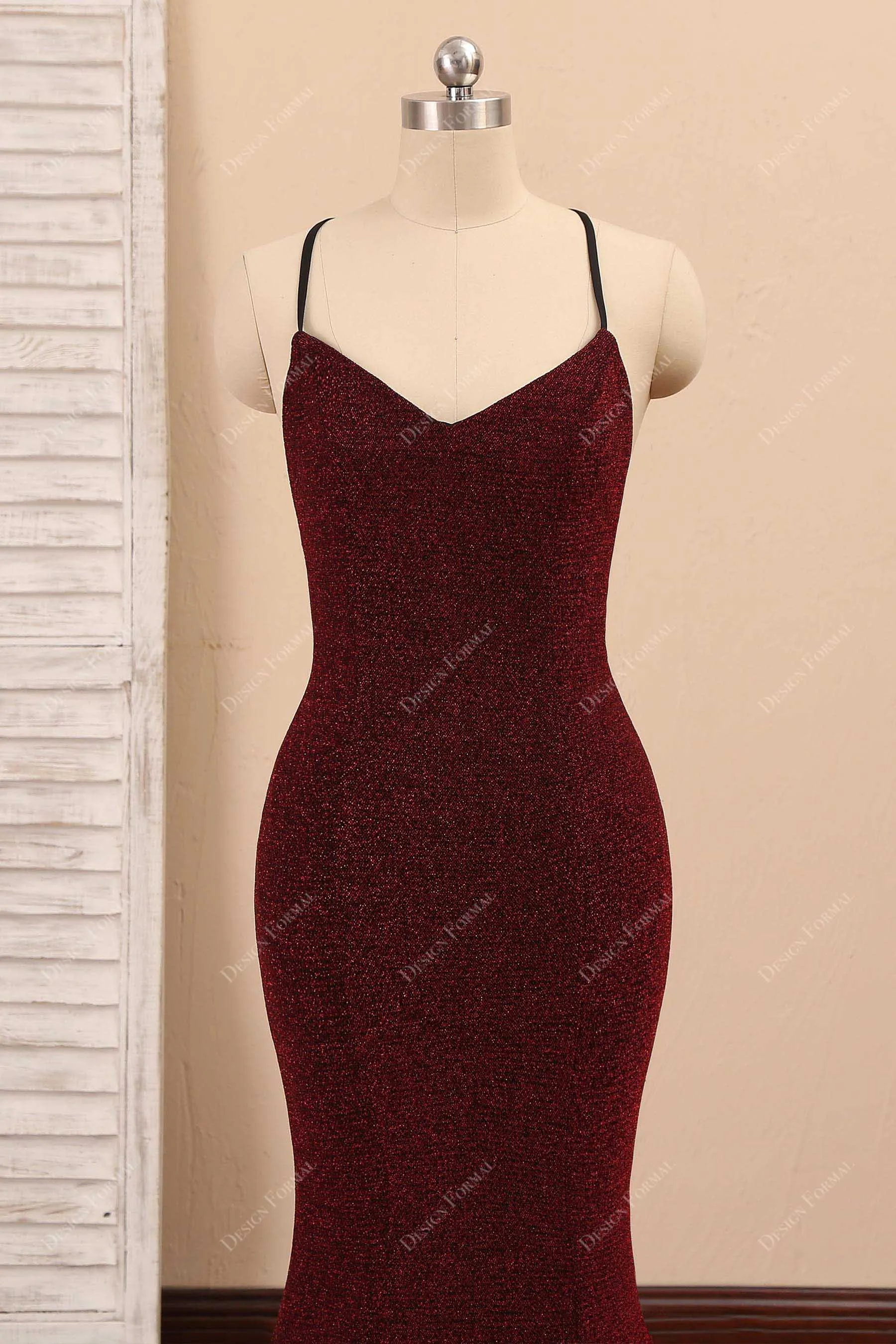 Burgundy Glitter Mermaid Spaghetti Strap Trendy Simple Dress