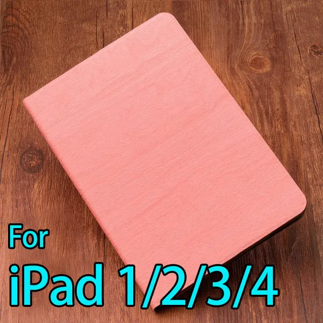 Buy one get one screen film for iPad air2 1 case smart cover for iPad 4 2 3 Fashion PU Wood Grain Leather 2017 free shipping AKR