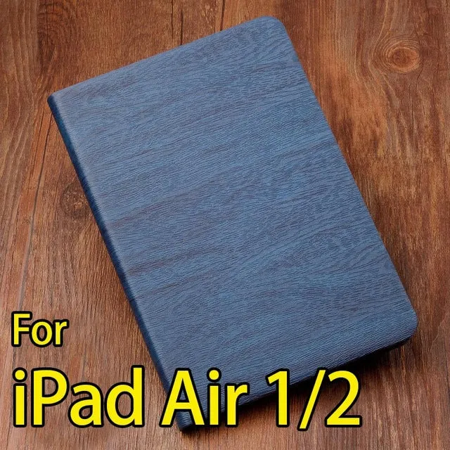 Buy one get one screen film for iPad air2 1 case smart cover for iPad 4 2 3 Fashion PU Wood Grain Leather 2017 free shipping AKR