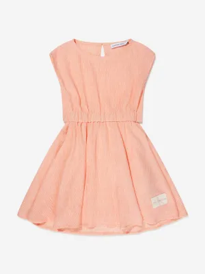 Calvin Klein Girls Crinkle Fit Flare Dress in Peach