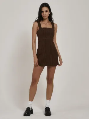 Connie Pinstripe Dress - Brown