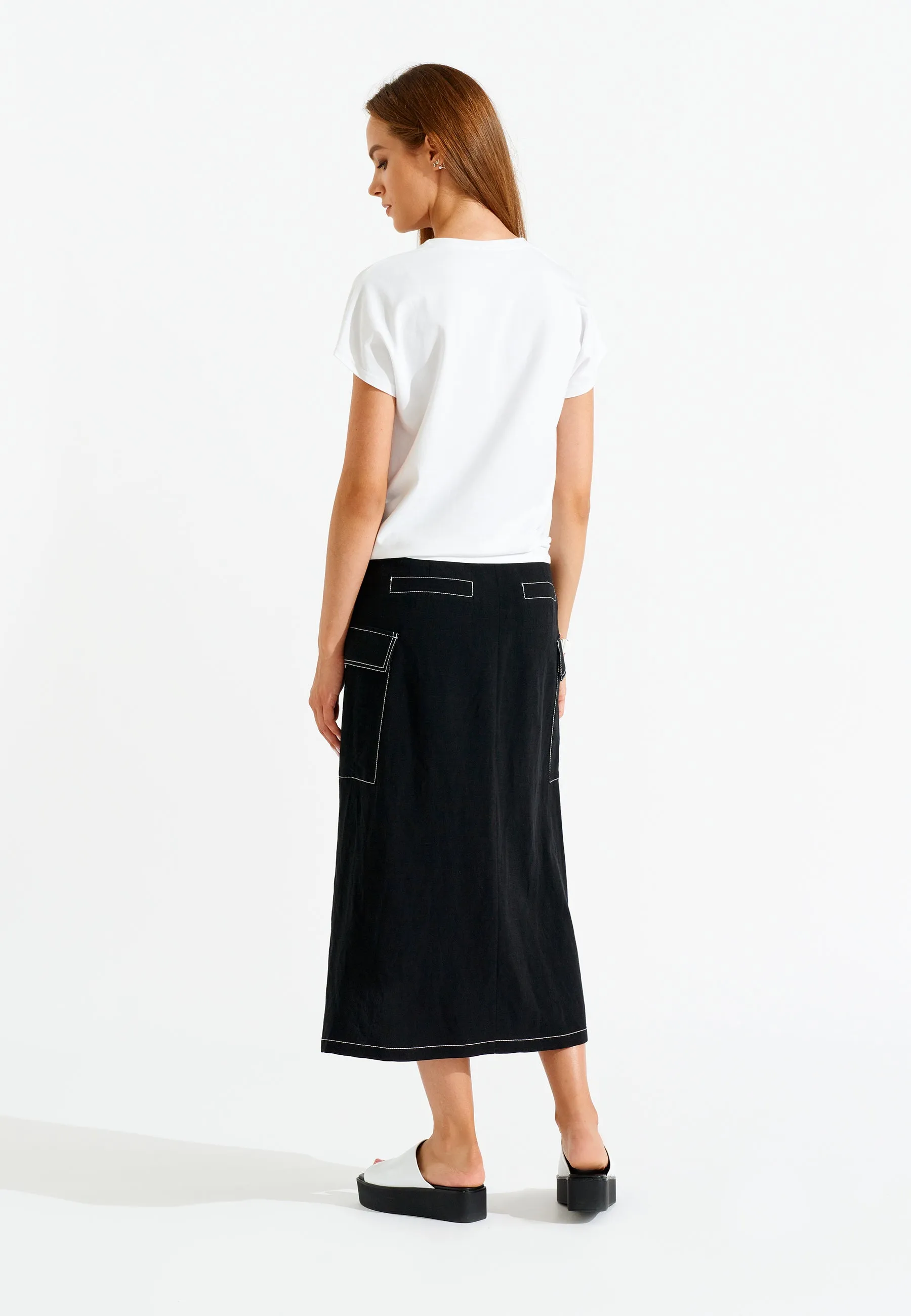 Contrast - Stitch Maxi Skirt in Black