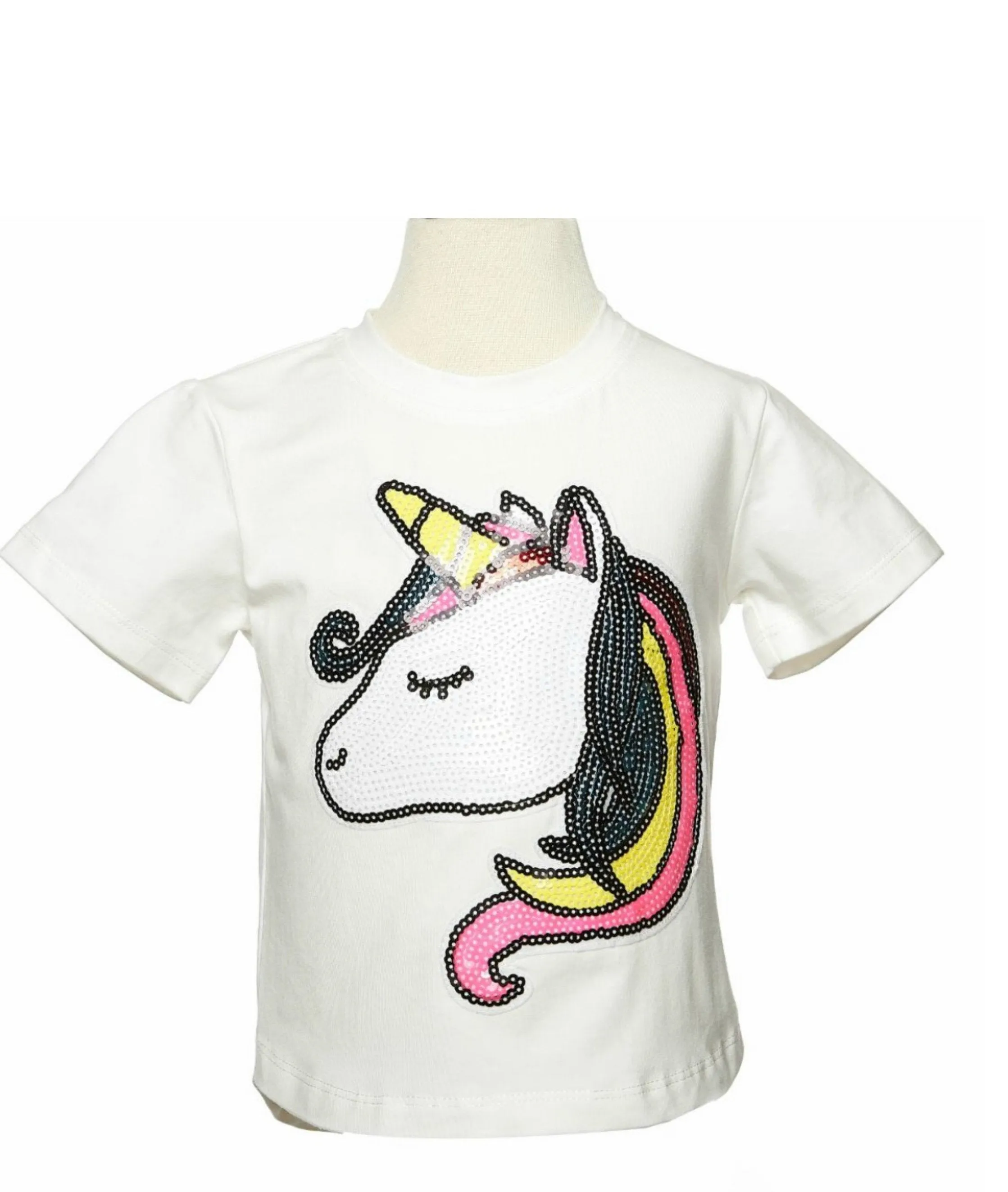 Doe a Dear Girls White Sequin Unicorn Patch T-Shirt