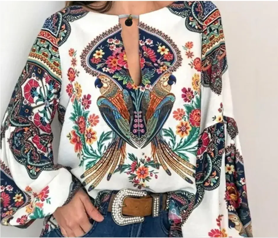 Floral Lantern Sleeve Boho Blouse