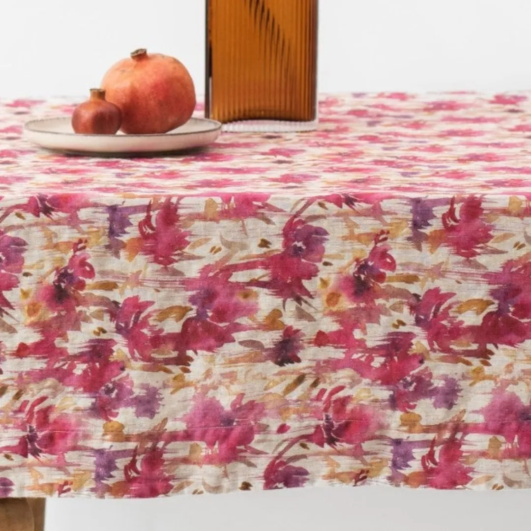 Fuchsia Flowers Linen Tablecloth