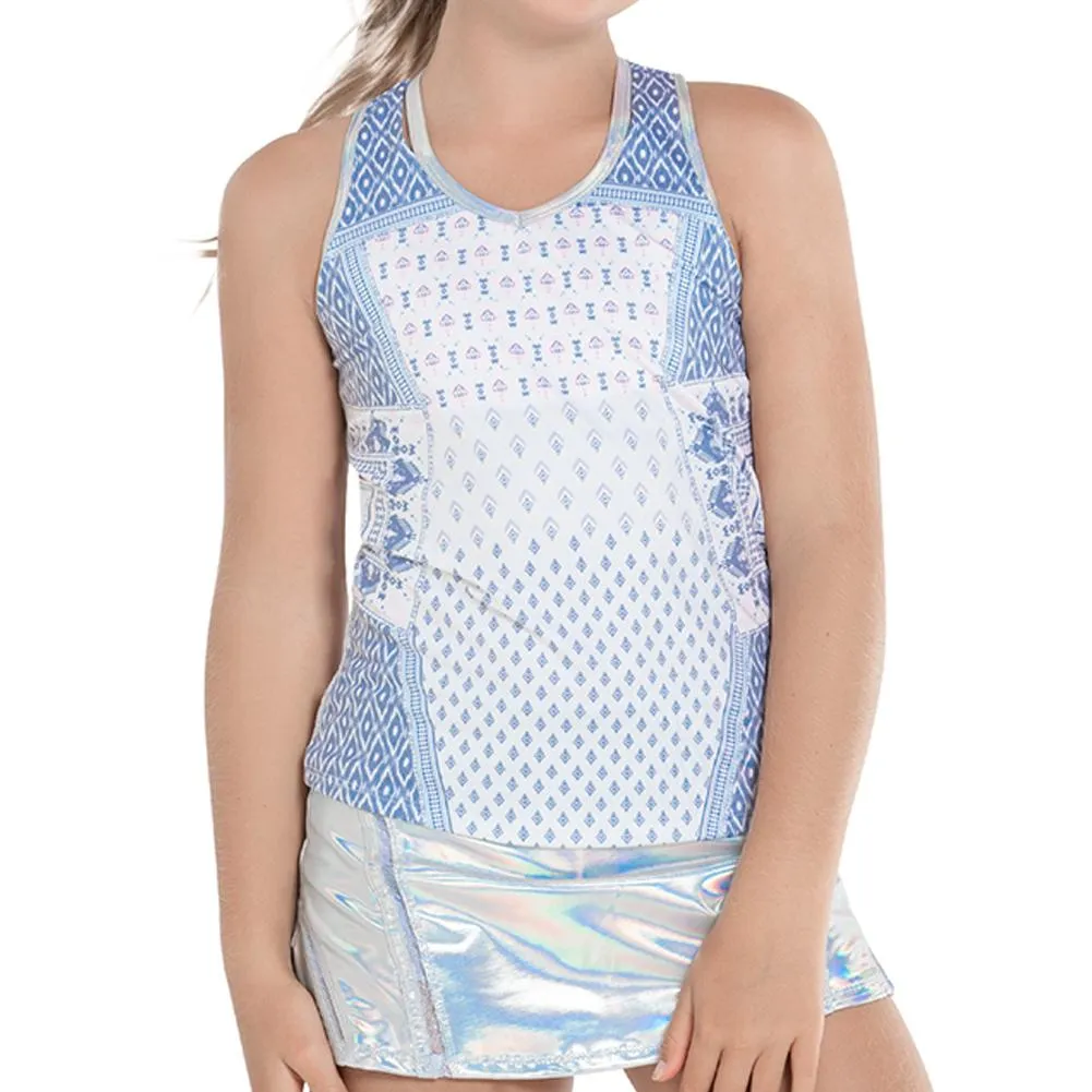 Girl's All In Ikat Tennis Tank White