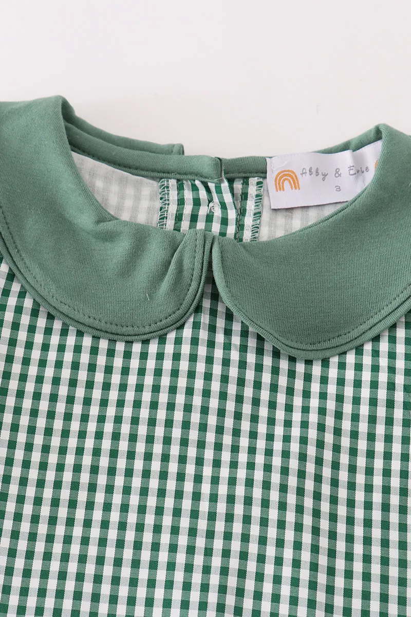 Green gingham pumpkin embroidery dress