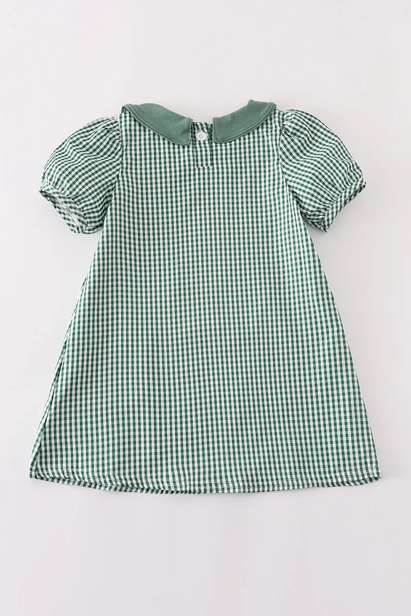 Green gingham pumpkin embroidery dress