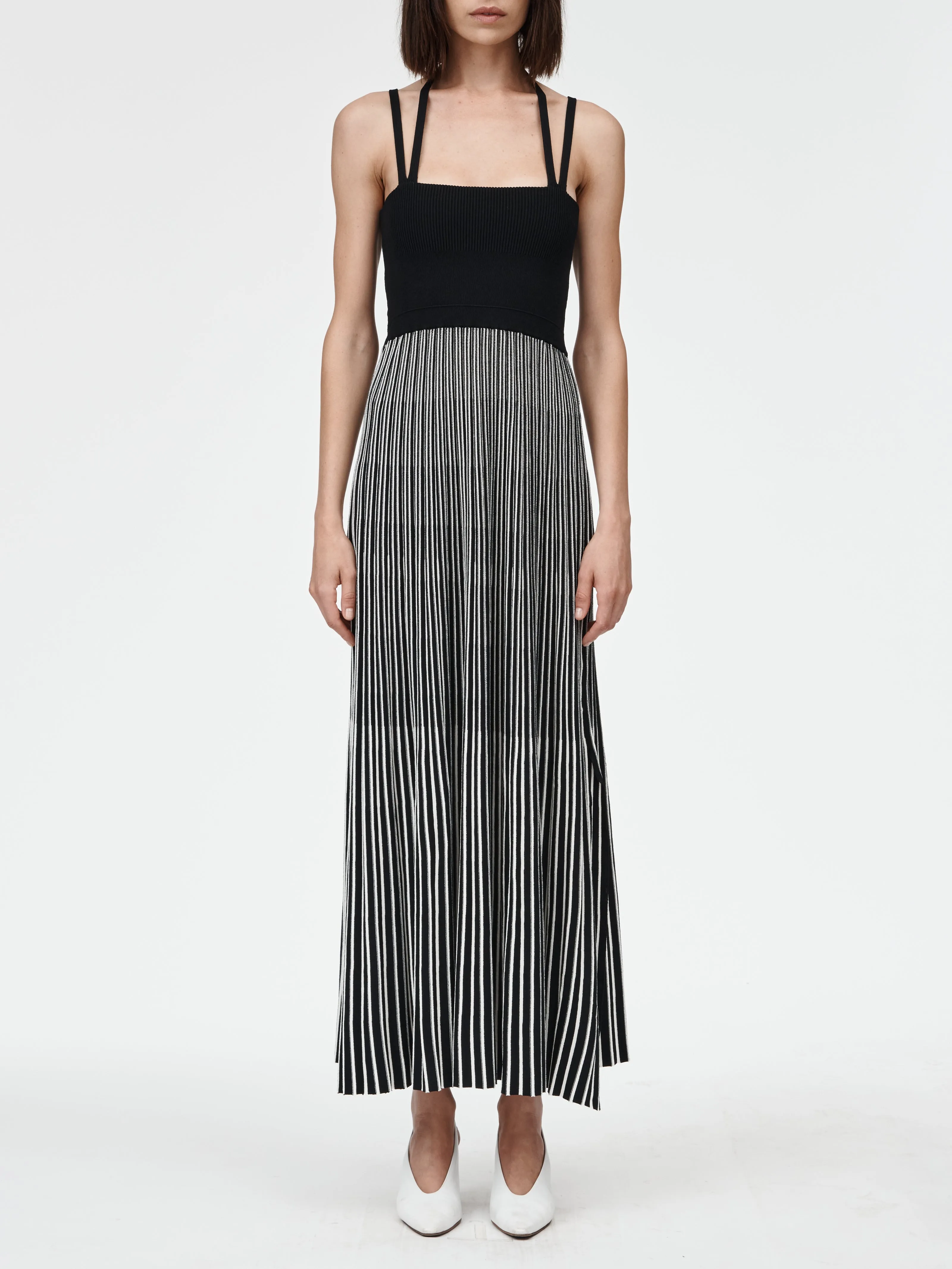 Halter Neck Dress in Black Stripe