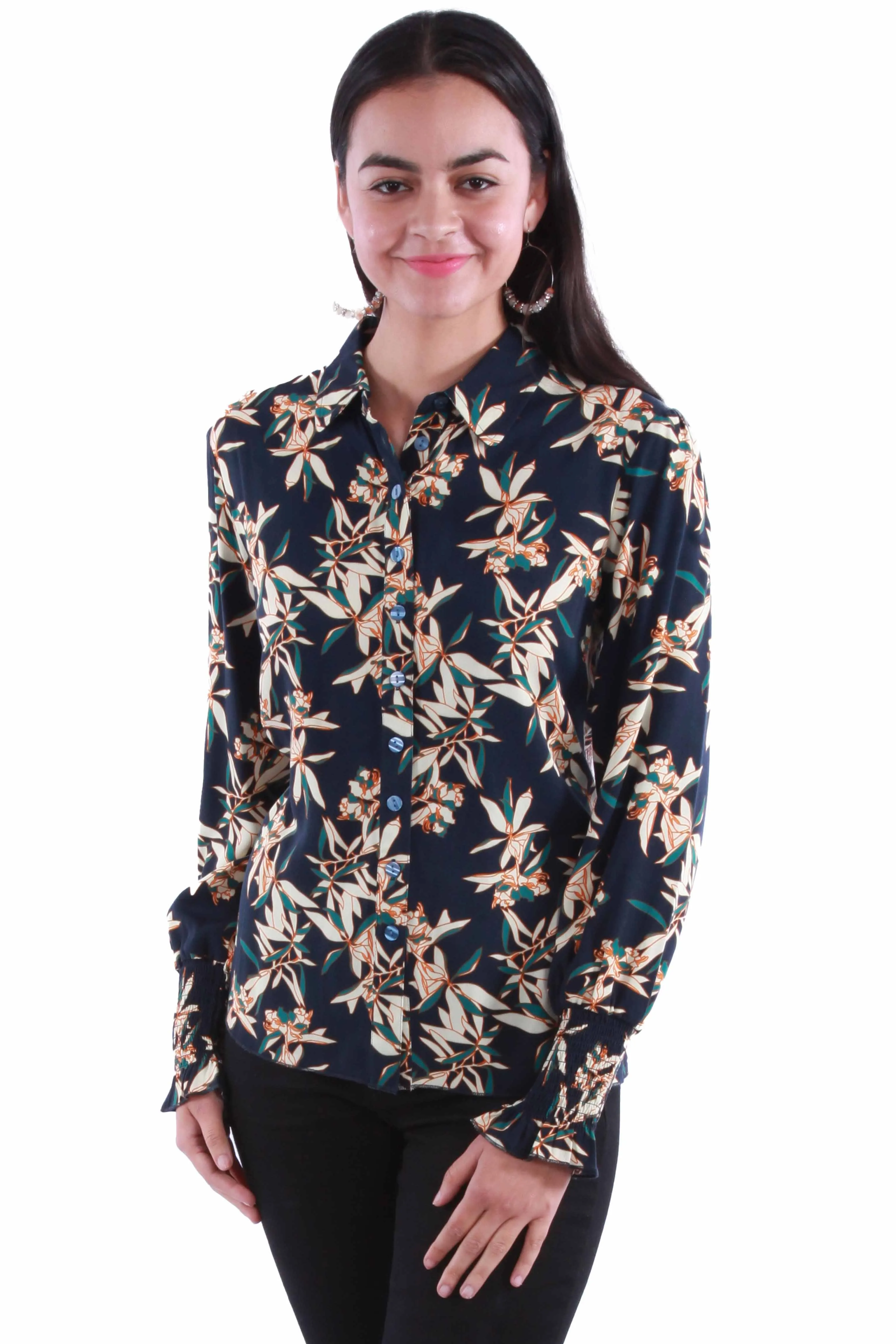 Honey creek navy floral print blouse