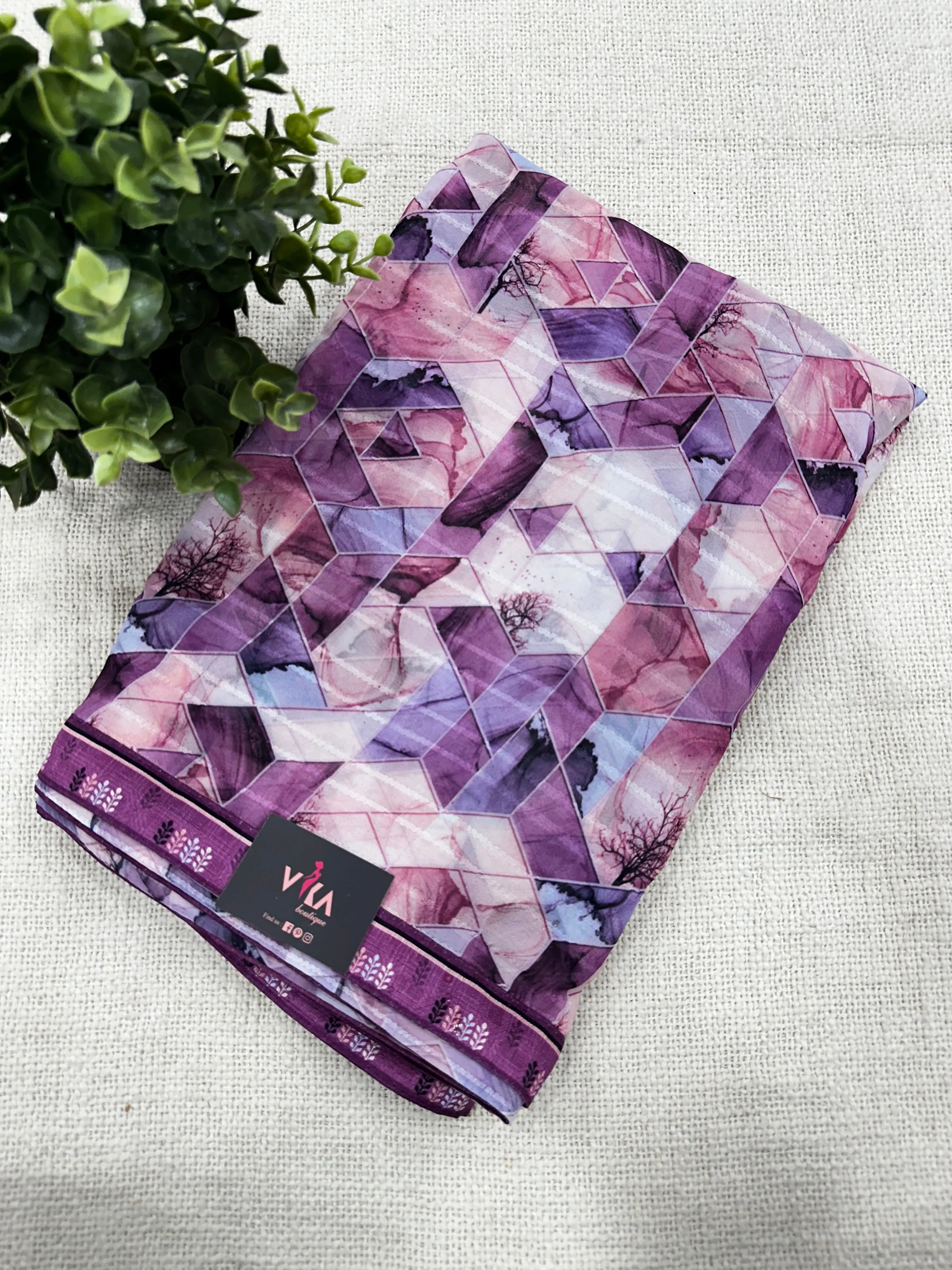 Lavender printed georgette saree