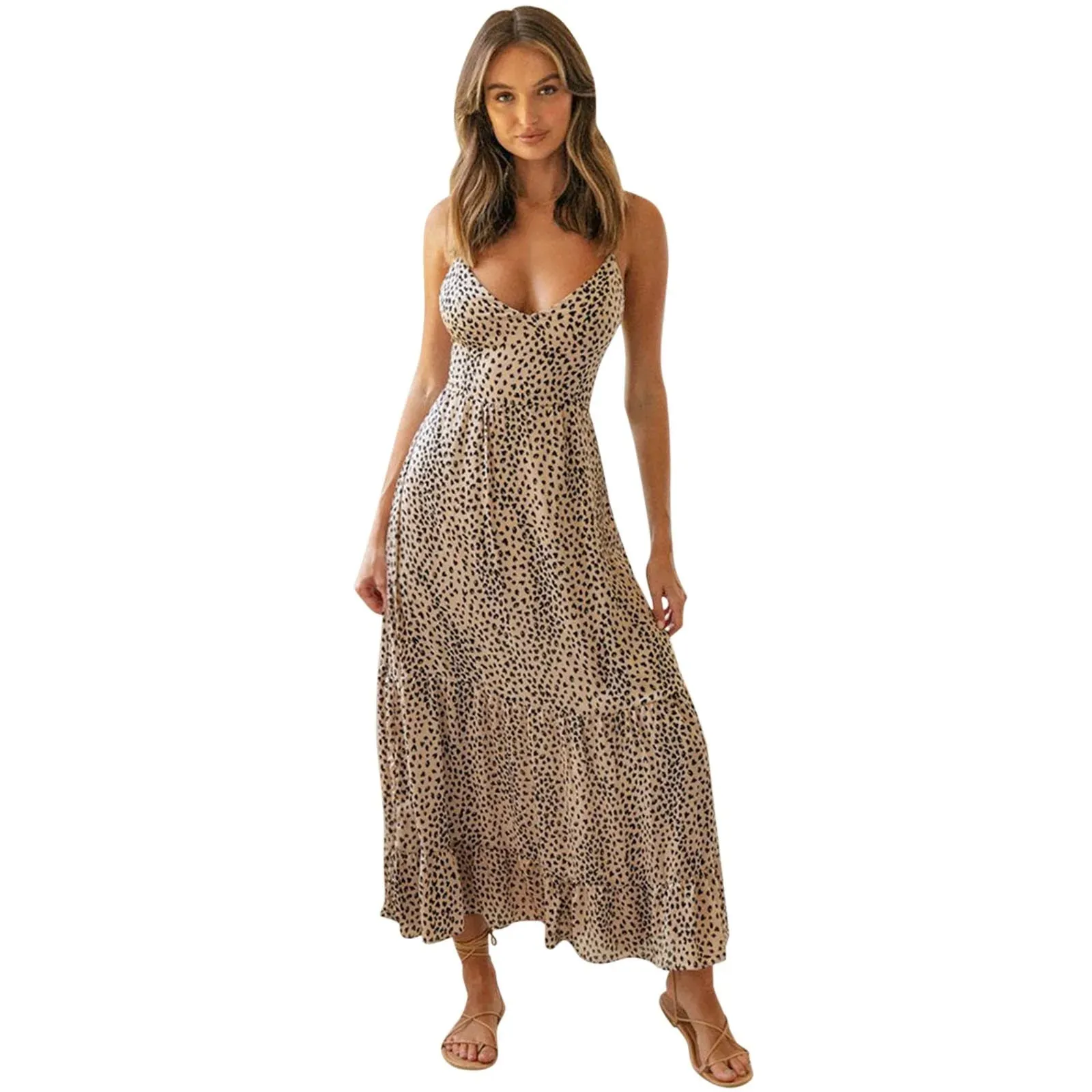 Leopard Print V-Neck Maxi Dress