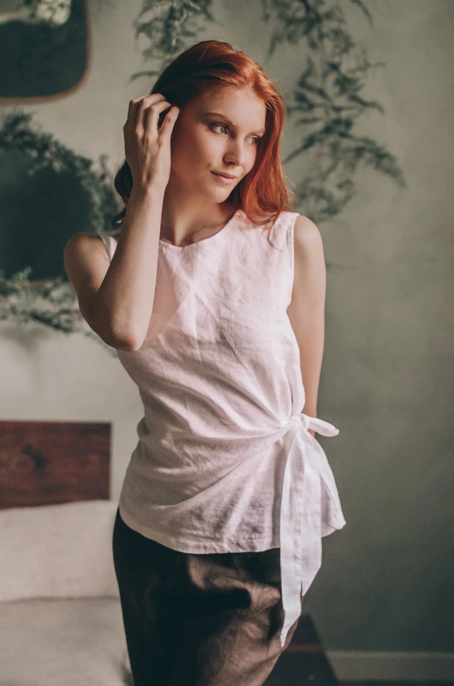 Linen Top with Side Tie Bow