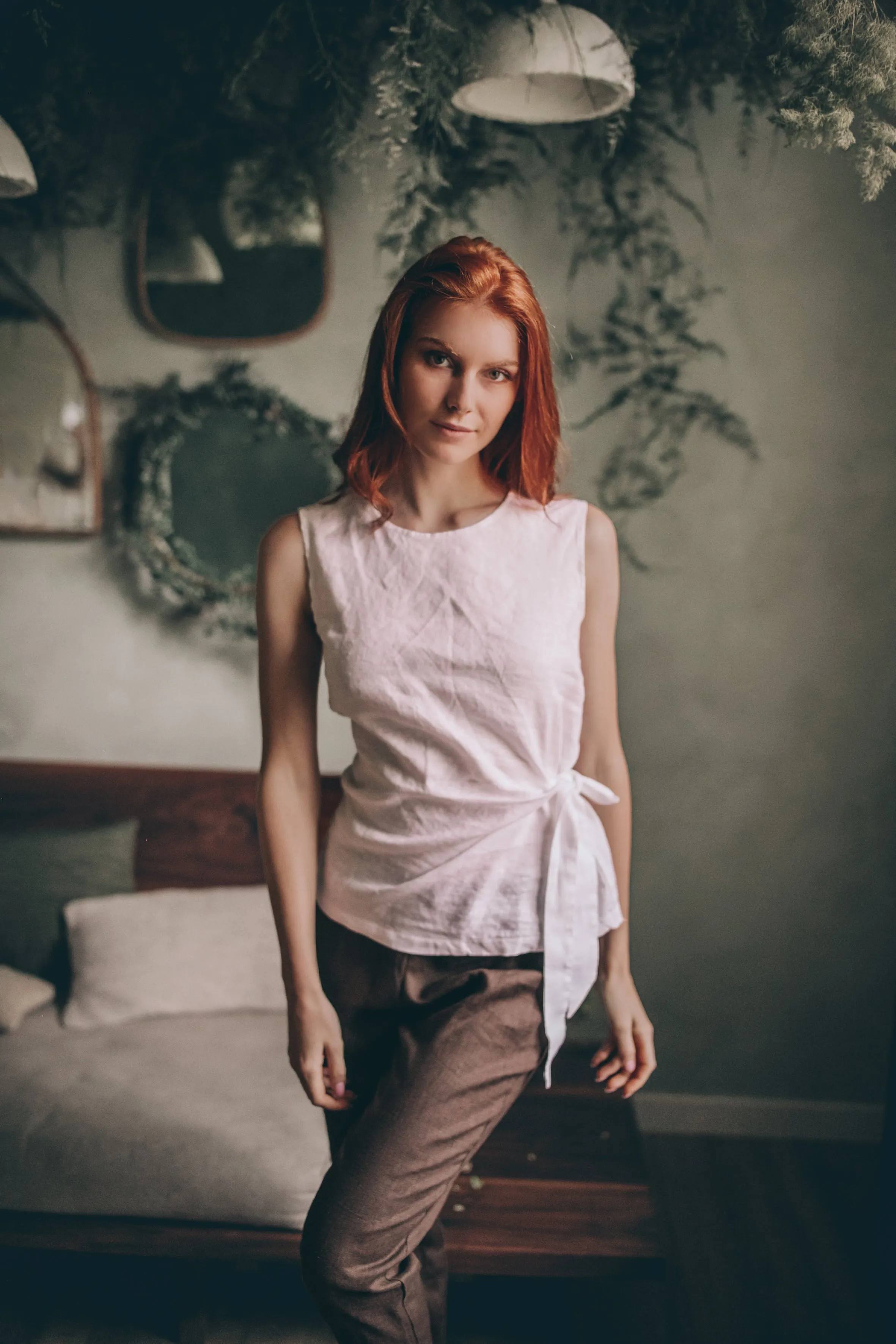 Linen Top with Side Tie Bow