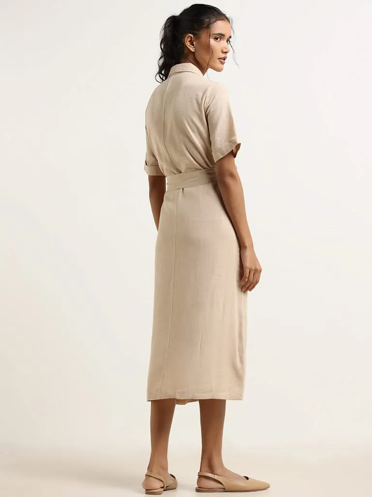 LOV Beige Cotton Shirt Dress with Belt