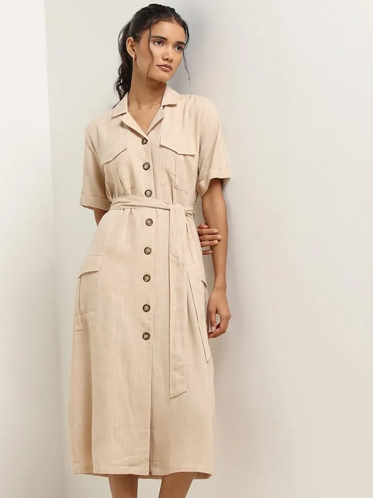 LOV Beige Cotton Shirt Dress with Belt