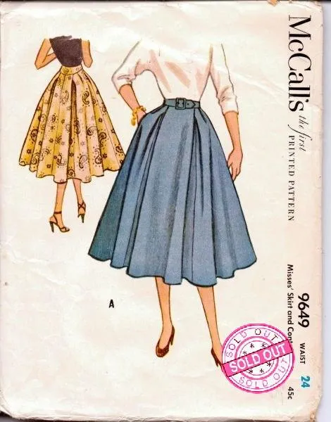 McCall's 9649 Vintage 1950's Sewing Pattern Ladies Full Rockabilly Party Gored Skirt