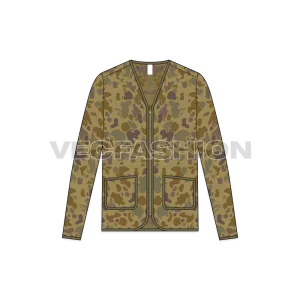 Mens Oversized Camo Cardigan Vector Sketch