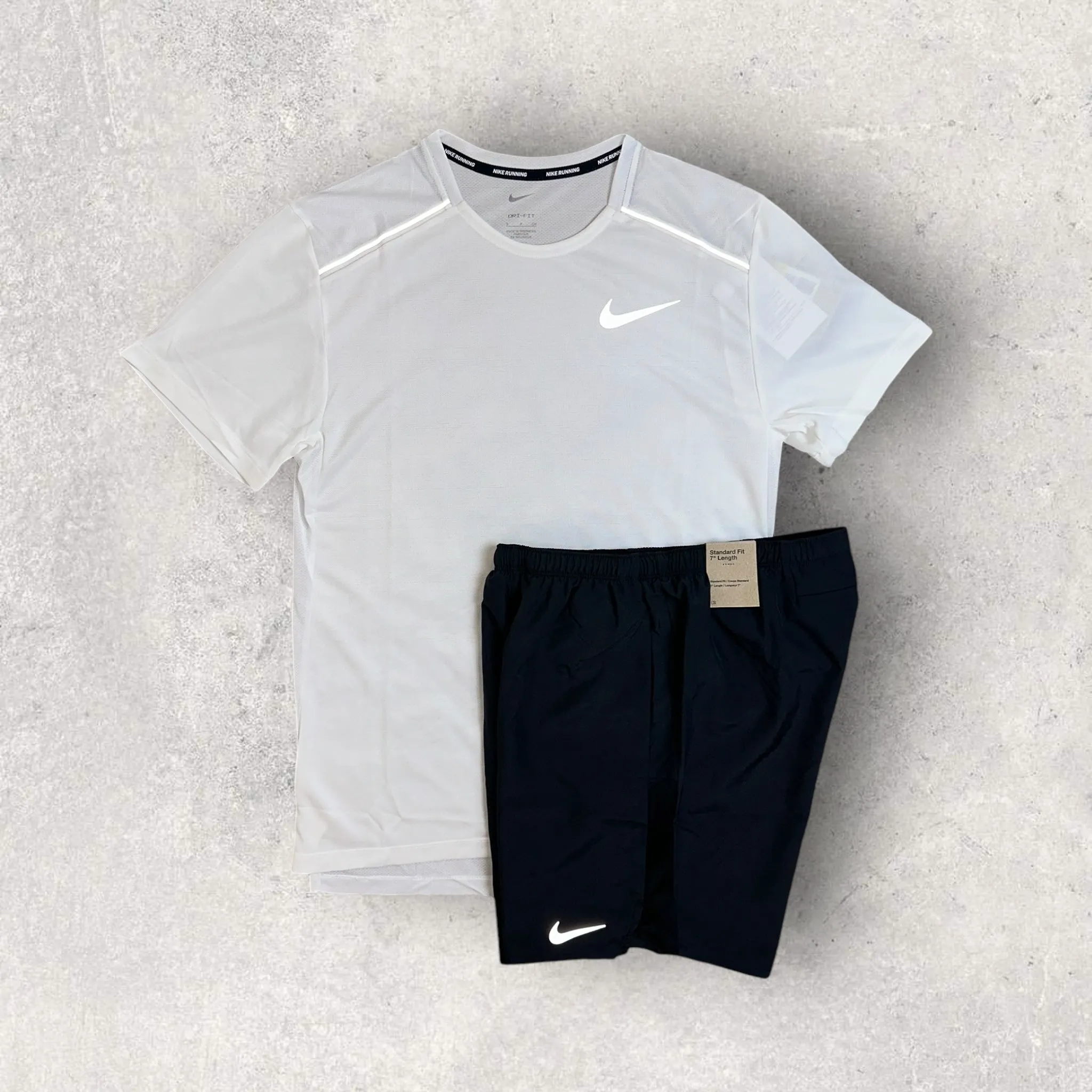 NIKE MILER 1.0 T-SHIRT/SHORT SET - WHITE/BLACK