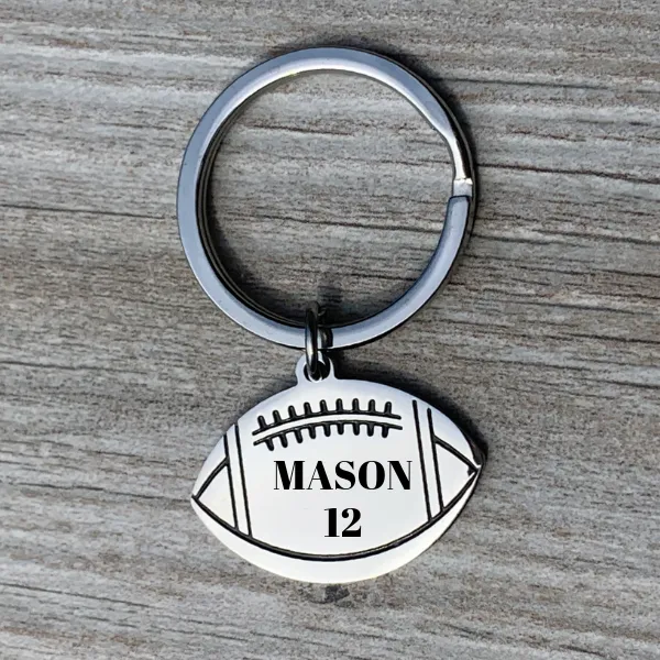 Personalized Engraved Football Keychain with Number