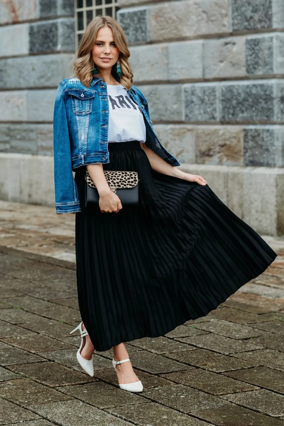 Pleated Satin Maxi Skirt | Black