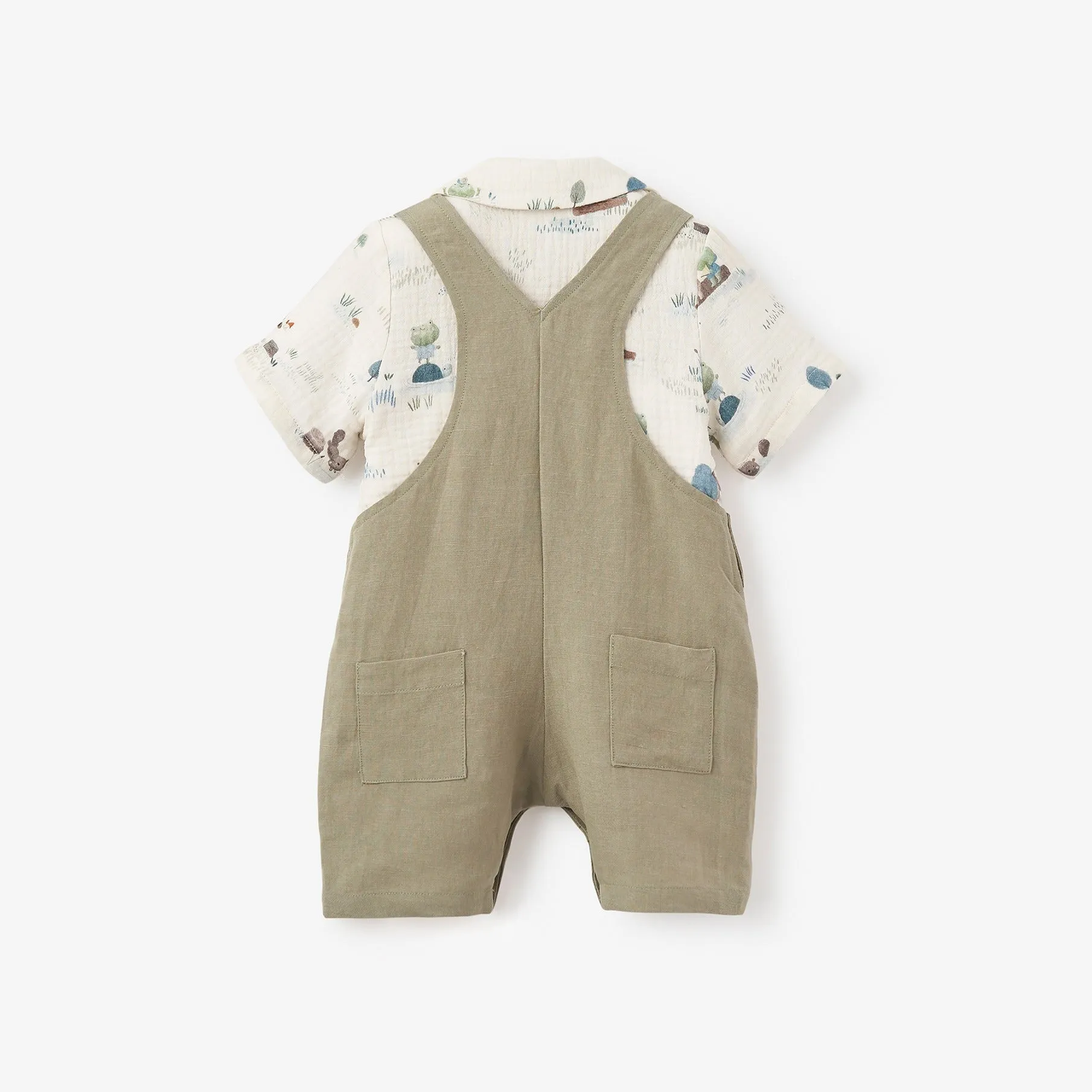 Pond Friends Organic Cotton Muslin Top & Linen Blend Overalls