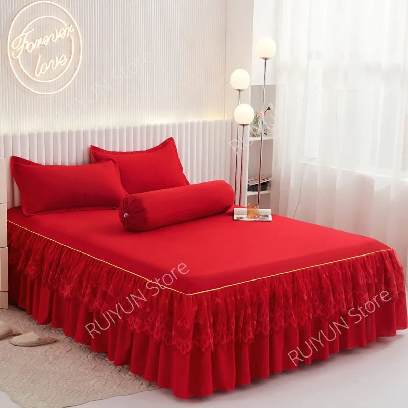 Princess Bed Skirt with Ruffled Lace for Mattress Protection