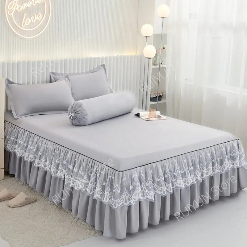 Princess Bed Skirt with Ruffled Lace for Mattress Protection