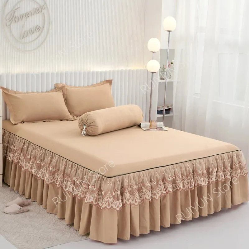 Princess Bed Skirt with Ruffled Lace for Mattress Protection