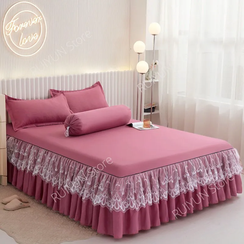 Princess Bed Skirt with Ruffled Lace for Mattress Protection