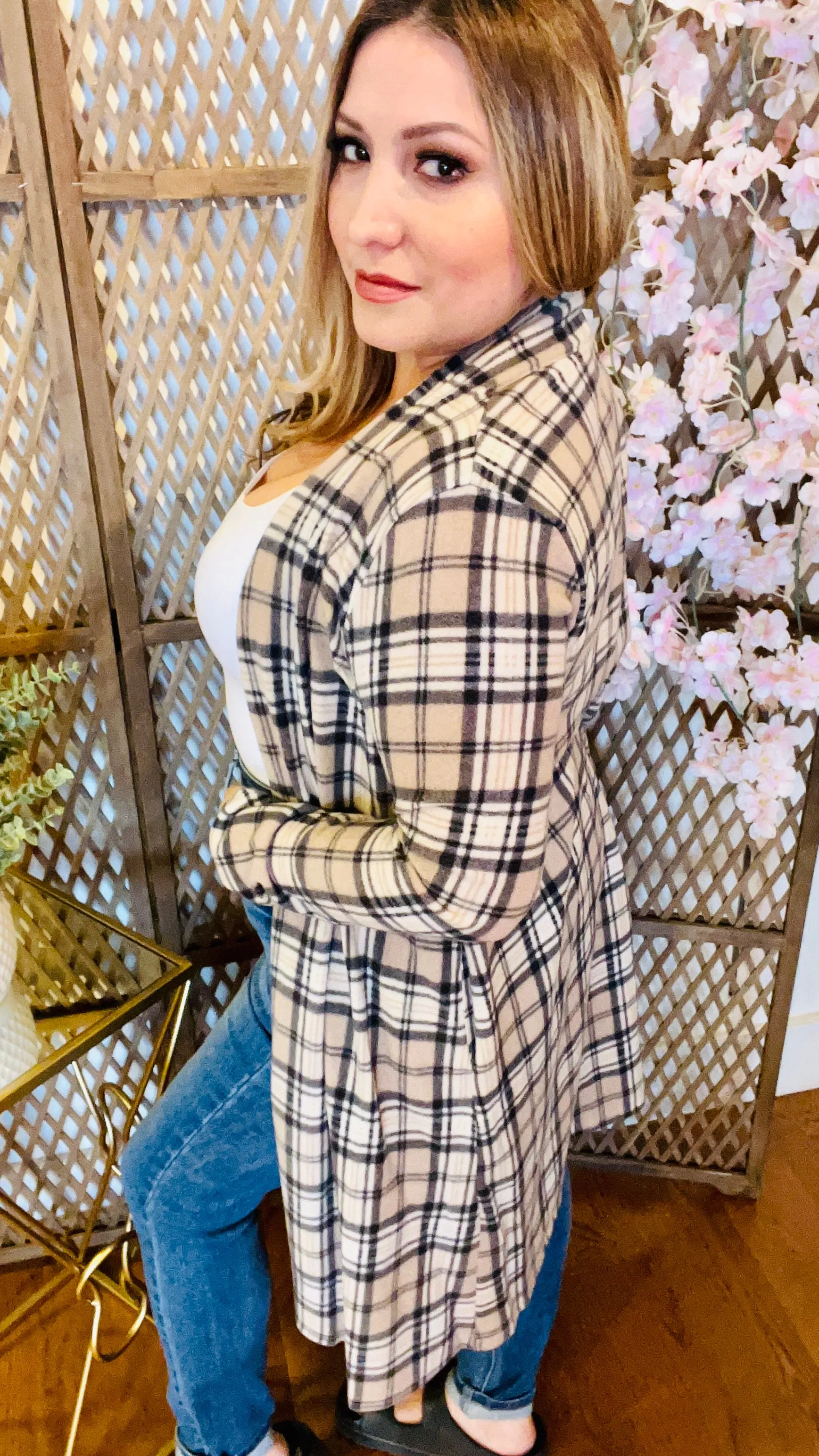 Taupe Plaid Cardigan