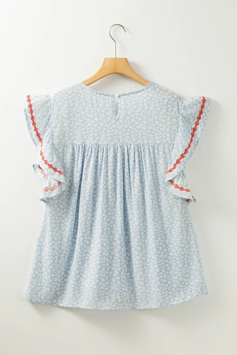 TEEK - Embroidered Misty Blue Cap Sleeve Blouse