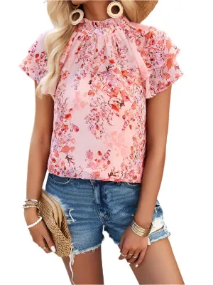 TEEK - Ruffled Printed Short-Sleeved Top