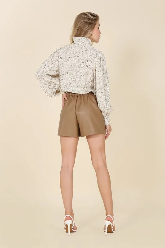 TEEK - Stand Collar Ivory Floral Frill Blouse