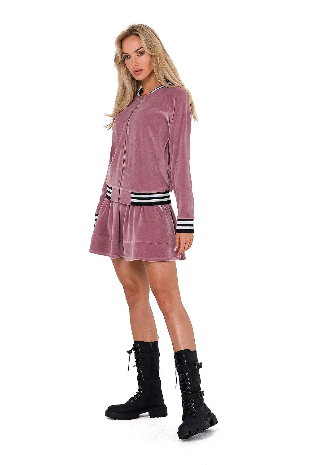 TEEK - Striped Edge Zip Pocketed Sweatshirt Skirt