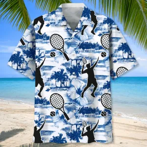 Tennis Blue Nature Hawaiian Shirt, Tennis Summer Shirt, Tennis Player Summer Party Shirt, Tennis Lovers Shirt Gift