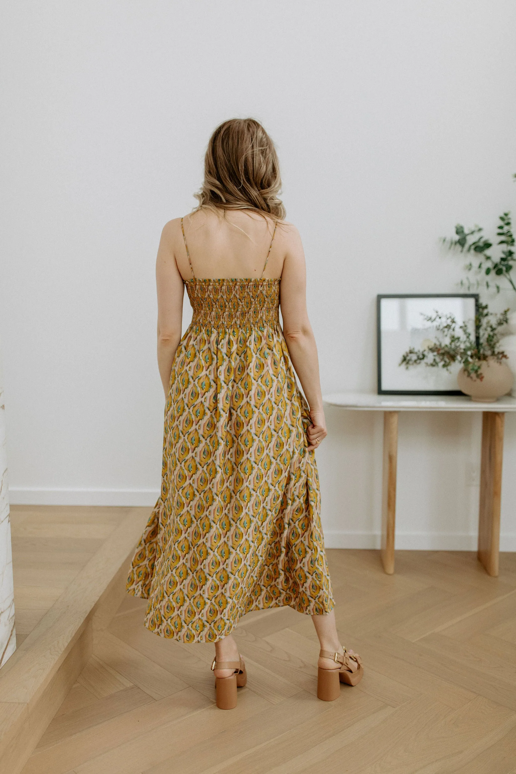 The Ilse Smocked Ikat Maxi Dress