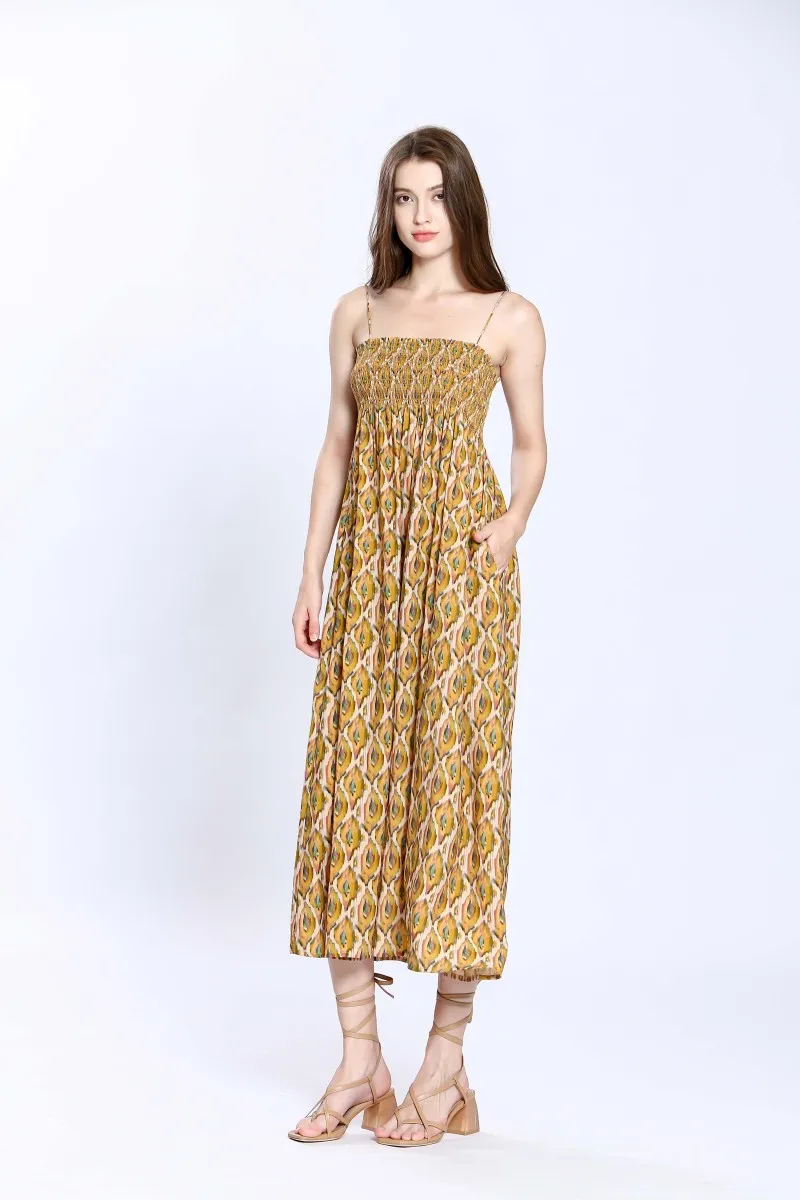 The Ilse Smocked Ikat Maxi Dress