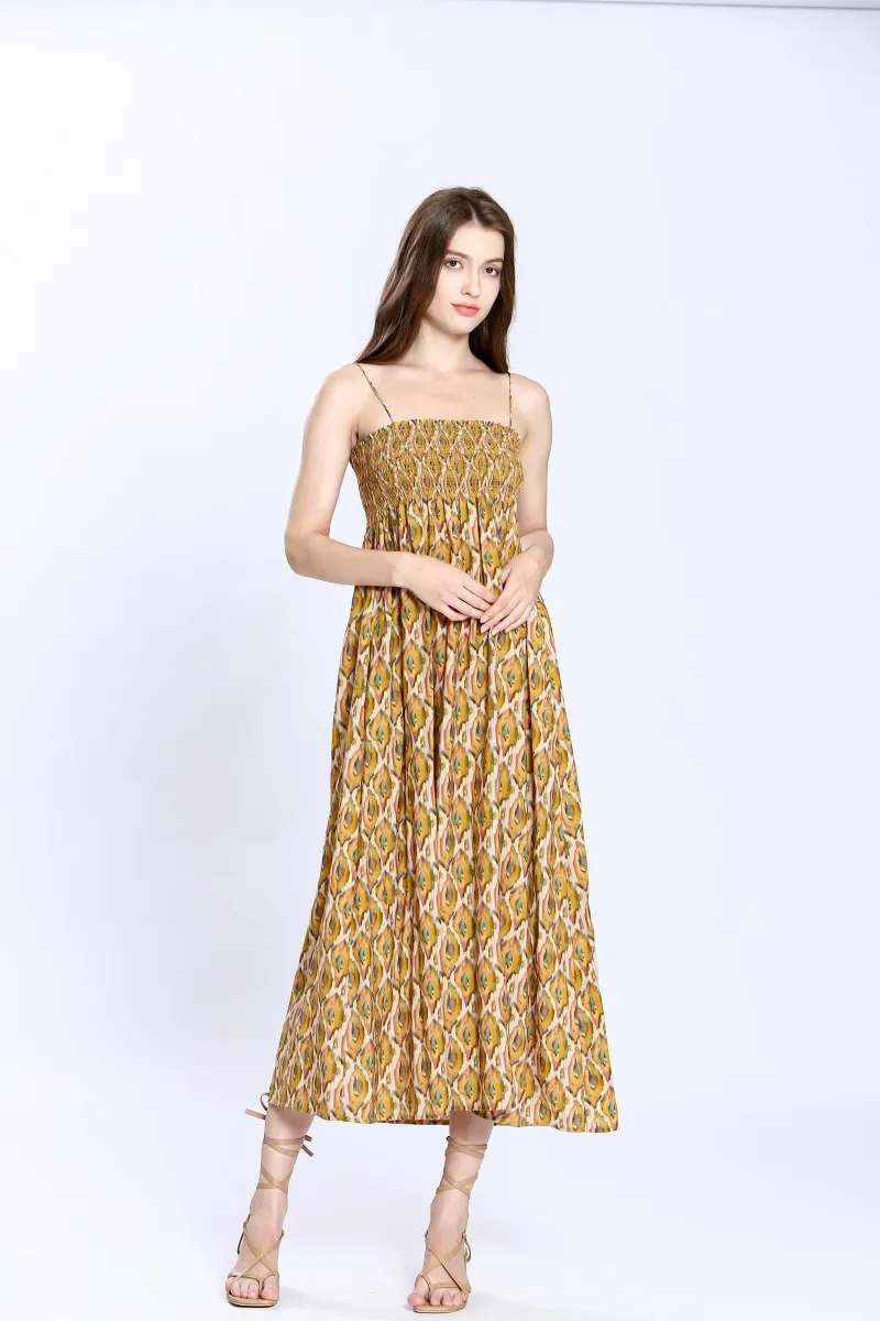 The Ilse Smocked Ikat Maxi Dress