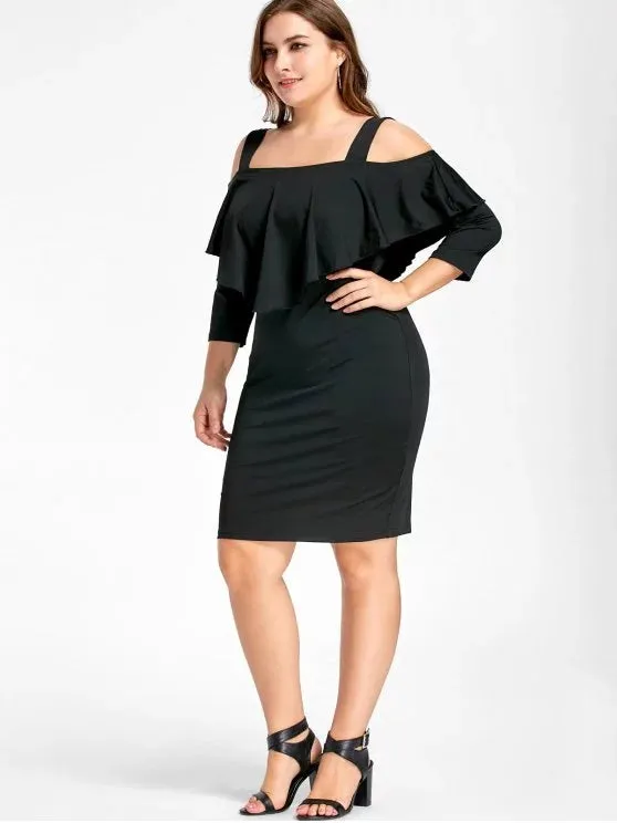 Trendy Plus Size Overlay Cold Shoulder Sheath Dress